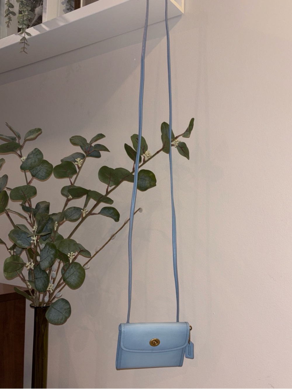 Coach Kip Light Blue Leather Turnlock Crossbody Wallet - Picture 7 of 9